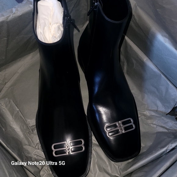 NEW 42 Block Square Leather BB Logo Metal Zip Chelsea Boots - Picture 3 of 3